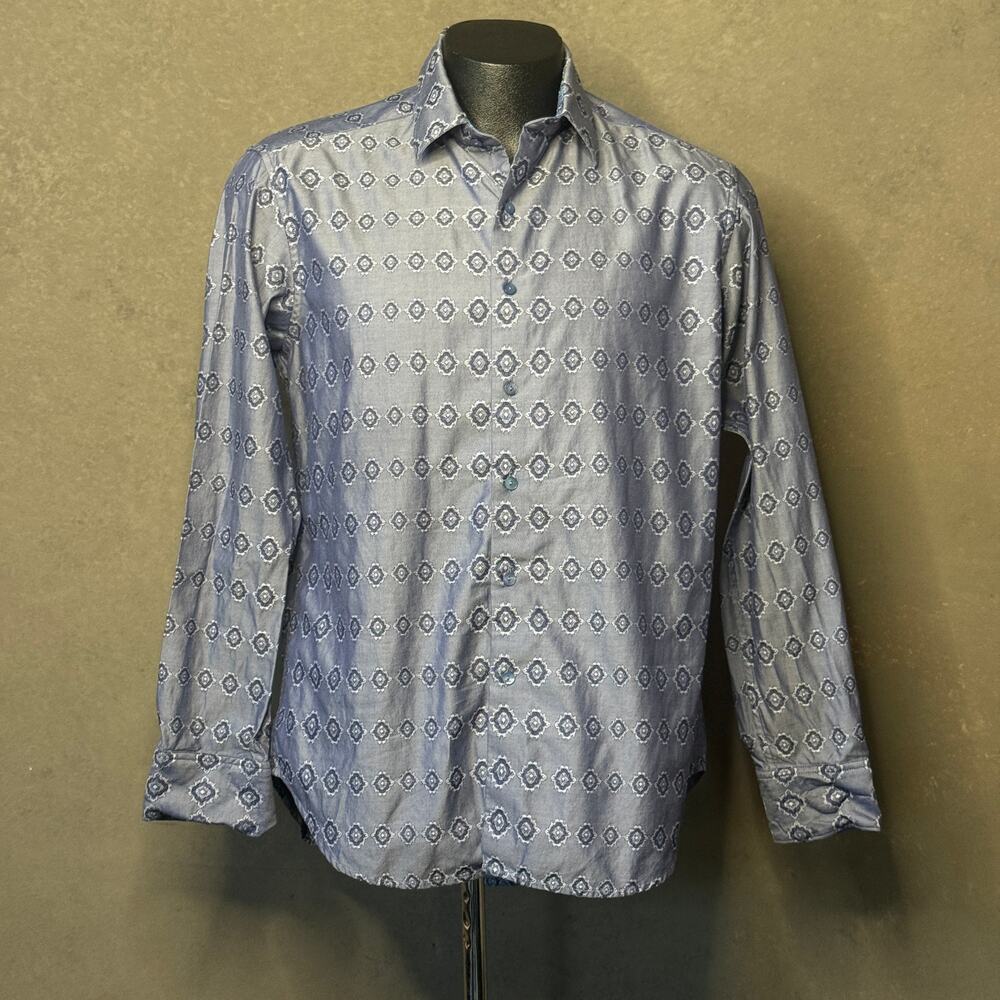Robert Graham Blue Medallion Print Cotton Long Sleeve Dress Shirt Men's M